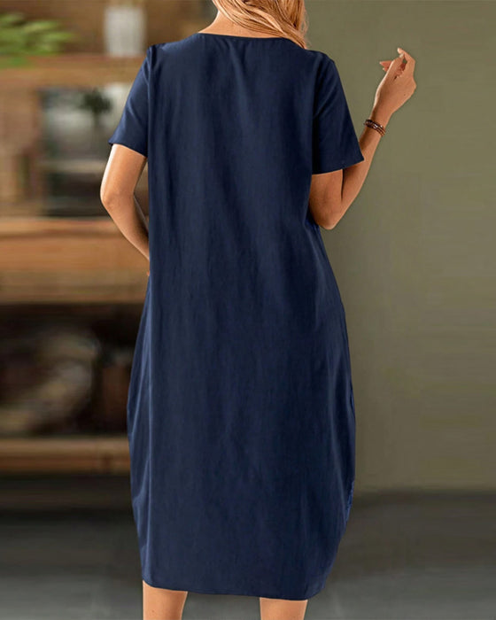 Robe Boutonnée Manches Courtes Poche Shift