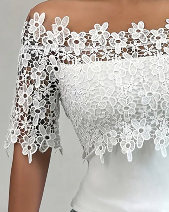 Blouse Hors Épaule Fleurie Dentelle Haut