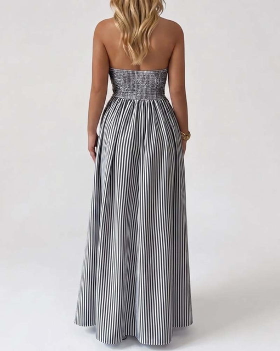 Robes Profond Col V Bretelle Spaghetti Rayure Longue