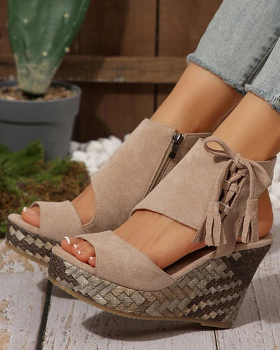 👡Sandales Femme Orteils Découverts Plateforme Wedge Pompon