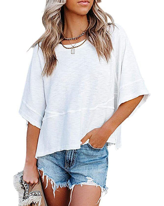 T-Shirt Panneau Unie Manche Évasée