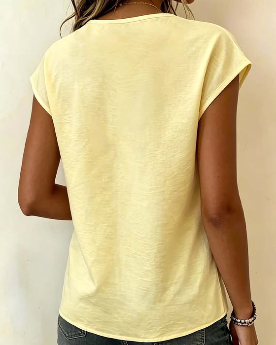Blouse Col V Dentelle Patchwork Décontractée