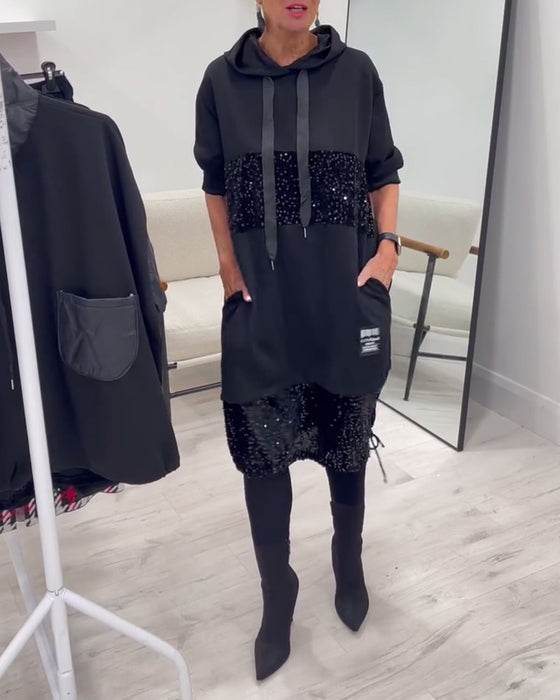 Robe À Capuche Avec Patchwork Tendance