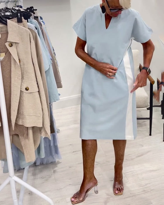 Robe Manches Courtes Couleur Contrastée Droite