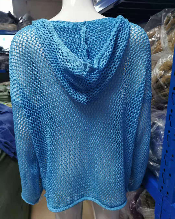 Hauts Femmes Crochet Ajouré À Capuche Manches Longues