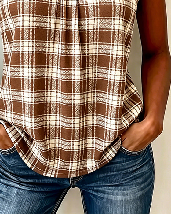 Tank Top À Carreaux Col V Sans Manches