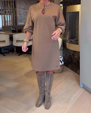 Robe Col Mandarine Manche Lanterne Unie