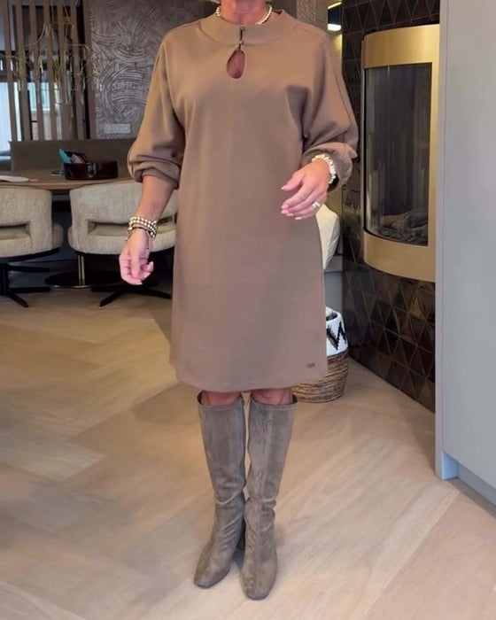 Robe Col Mandarine Manche Lanterne Unie