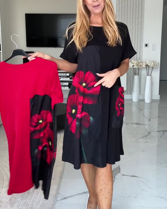 Robe Élégante Fleurie Manches Courtes
