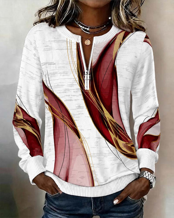 Hoodie Fermeture Éclair Pullover Contraste Lâche