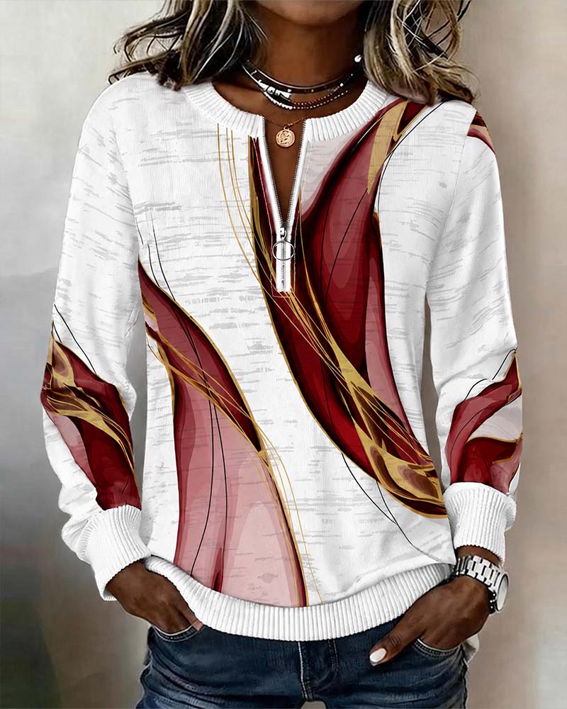 Hoodie Fermeture Éclair Pullover Contraste Lâche