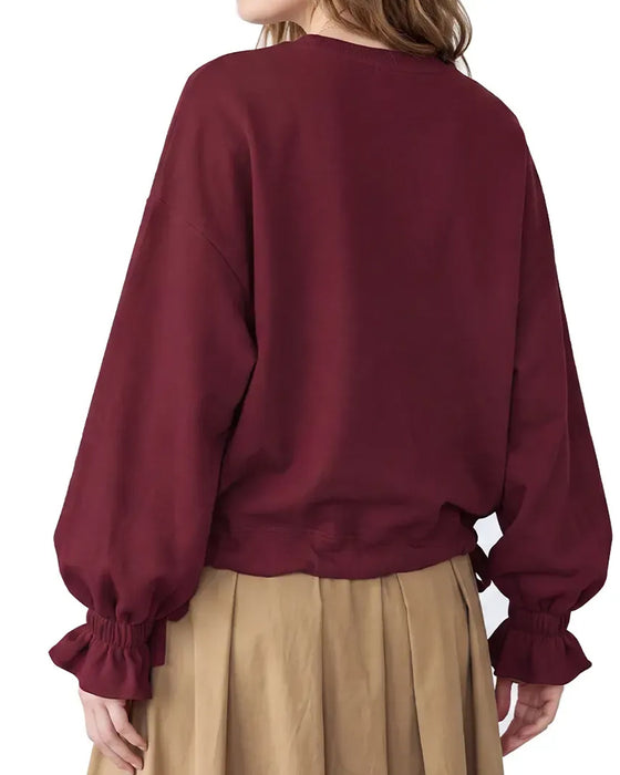 Sweatshirt Col-Rond Volant Attacher Élastique
