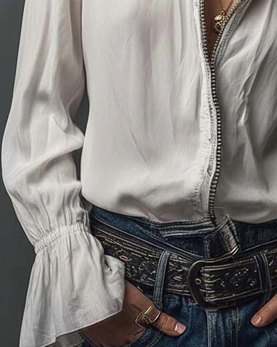 Blouse Col Montant Manche Cloche