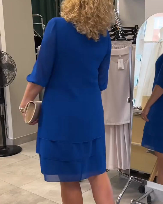 Robe Manche Demi Col Rond Double Couche Superposée