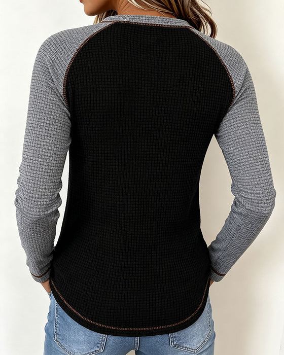 Haut Col V Bloc De Couleur Bouton