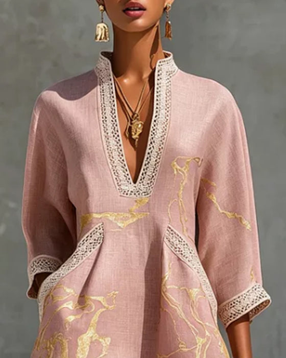 Robe Col Montant Manche Demi Creux