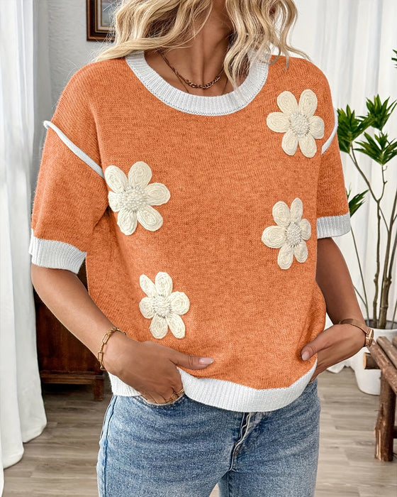 Knit Top Tridimensionnel Fleuri