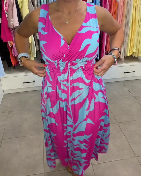 Robe Sans Manches Col En V Taille Élastique Croisé