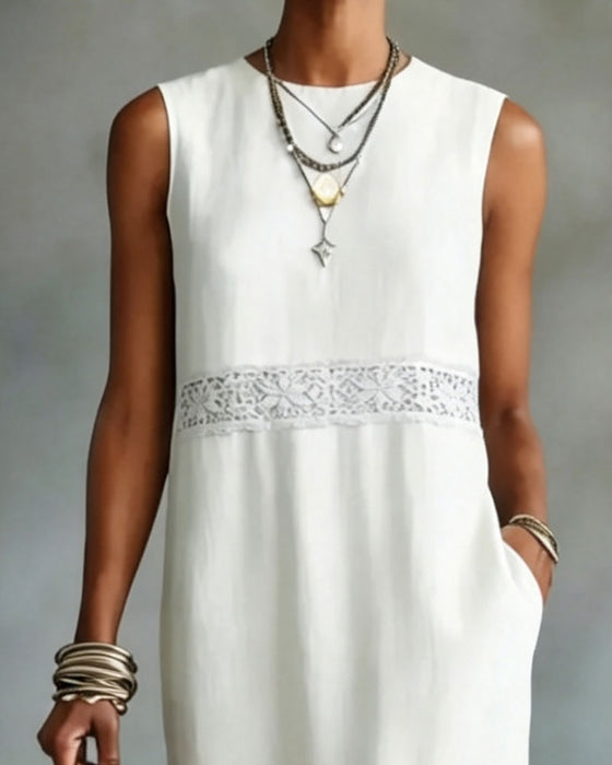 Robe Sans Manches Dentelle Patchwork