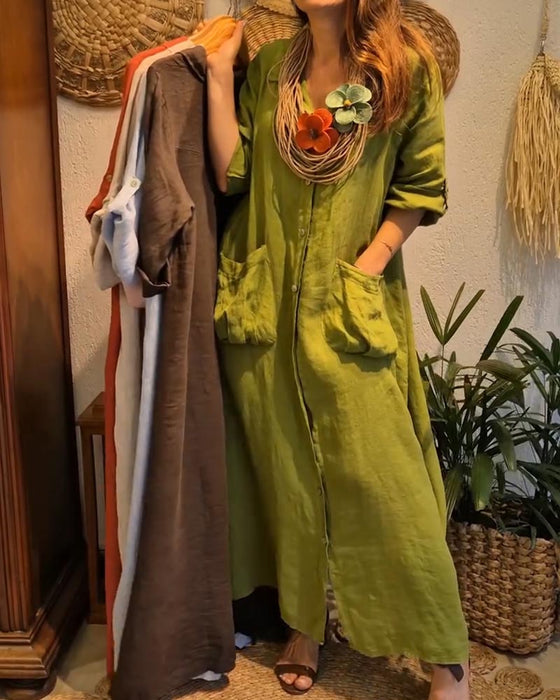 Robe Poche Lin Cardigan Décontracté