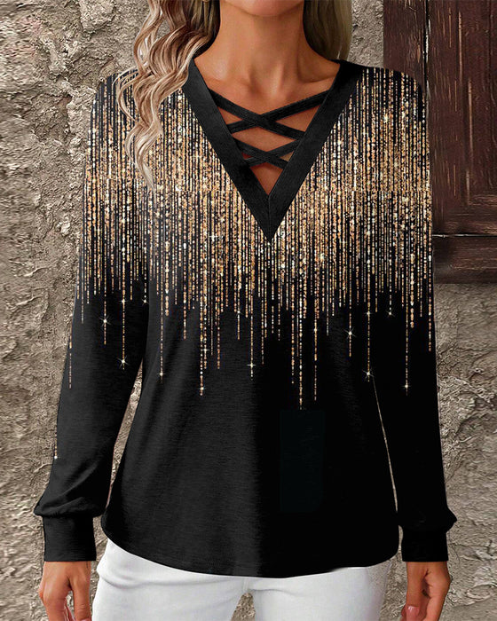 Haut Col En V Imprimé Ajusté