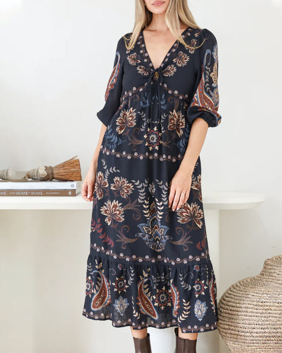 Robe Col V Manche Ballon