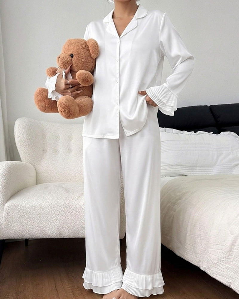 Ensemble Pyjama Double Couche Col De Chemise Volanté