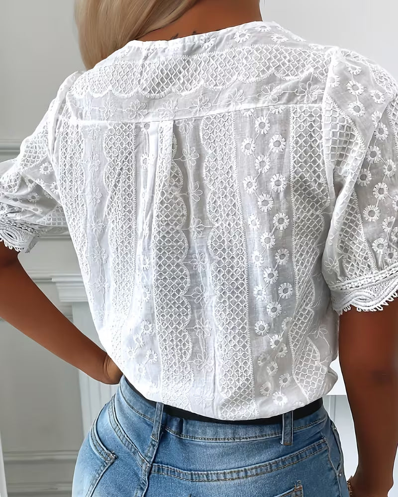 Blouse Col V Dentelle Crochet