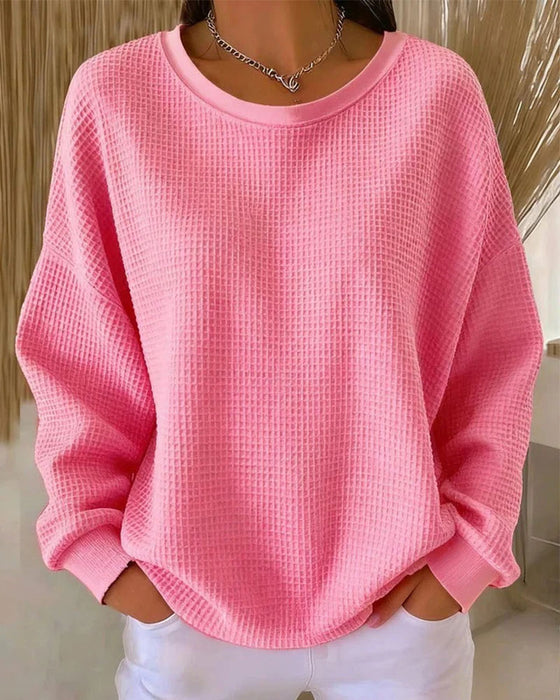Sweatshirt Unie Texture Gaufrée Pullover