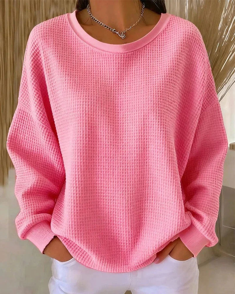Sweatshirt Unie Texture Gaufrée Pullover