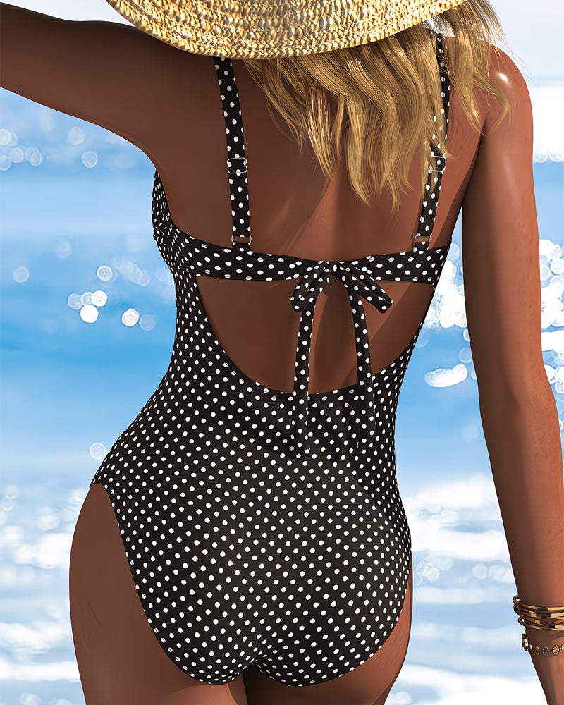 One-Piece Pois Cravate Mesh Patchwork