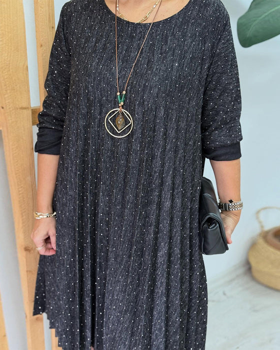 Robe Col Rond Scintillant Plissé Mode