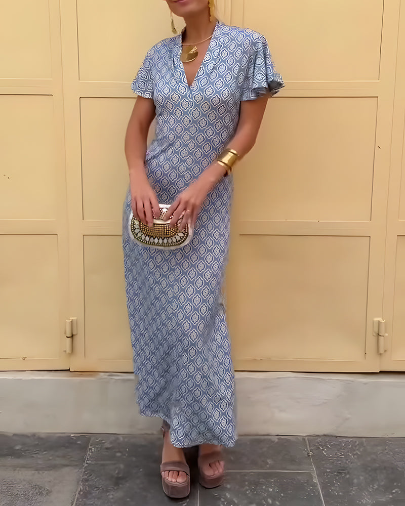 Robe Col En V Volant Léopard Patchwork