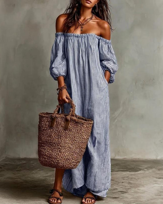 Robe Ample Off-Shoulder Rayée