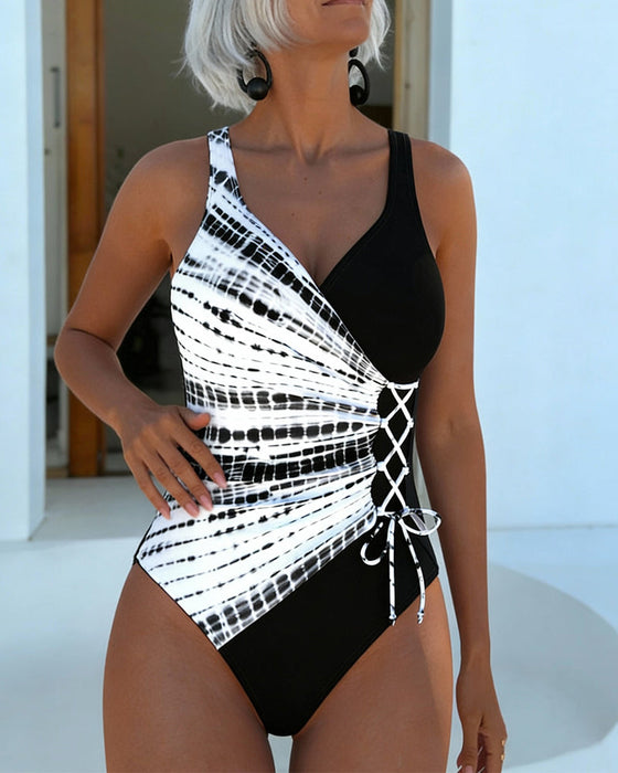 Maillot De Bain Une Pièce Color-Block À Pois