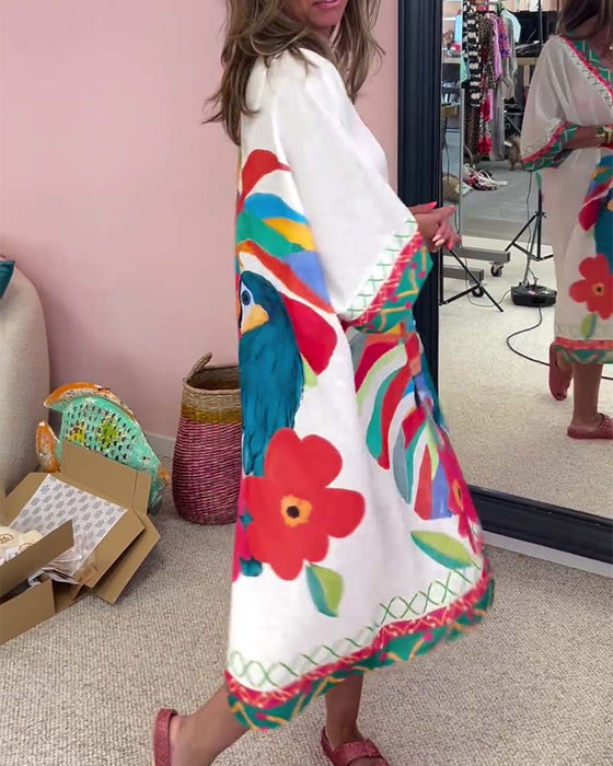 Robe à col en V imprimée Graffiti