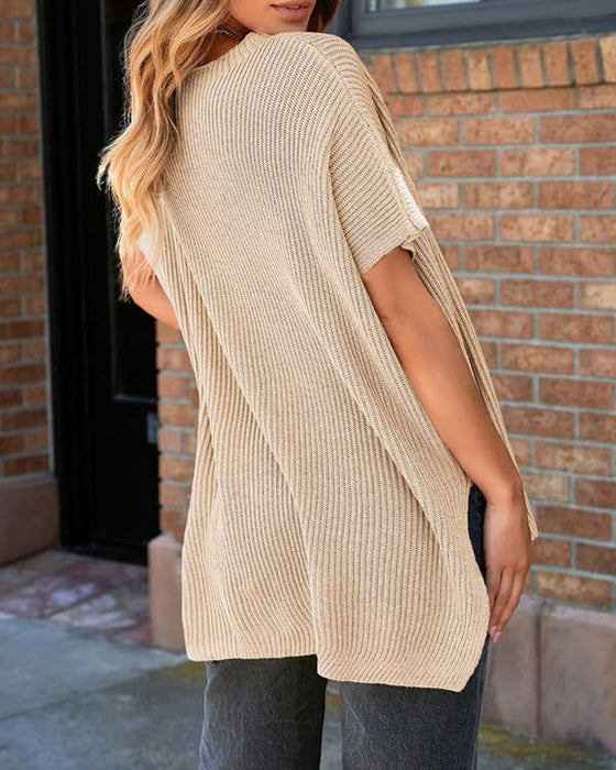 Pull-Over Unie Col Rond Manches Chauve-Souris