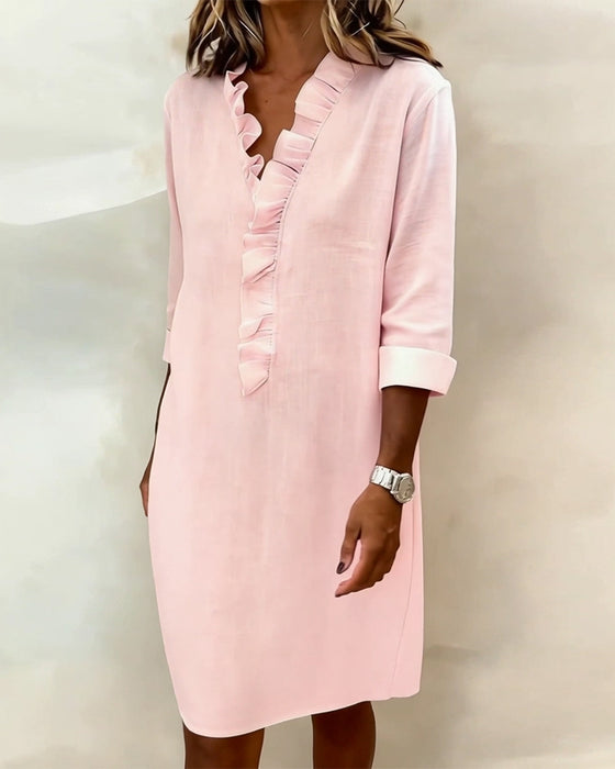 Robe À Volants Col V Unie