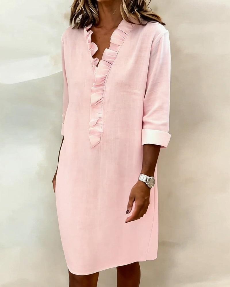 Robe À Volants Col V Unie