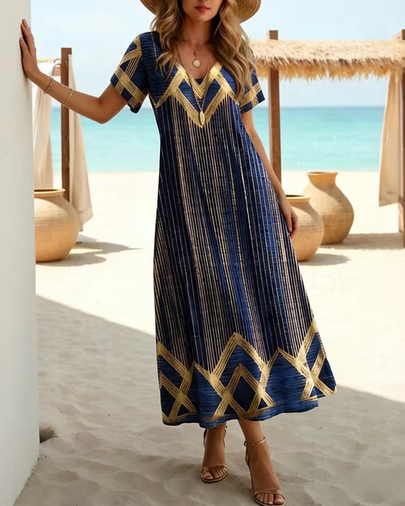 Robe Col V Imprimé Vacances Maxi
