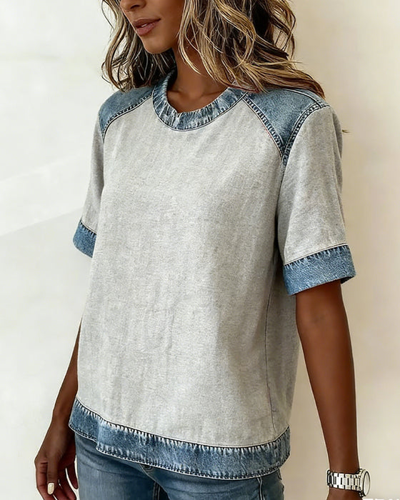 Haut Jean Patchwork Manches Courtes