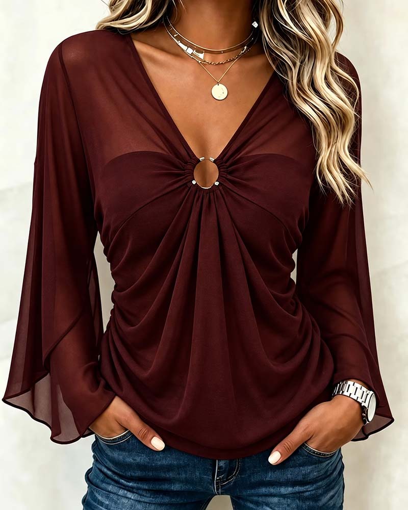 Blouse Col V Anneau Métallique Twist