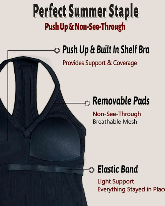 Haut Cami Soutien-Gorge Intégré Col En V Côtes Bretelles Spaghetti