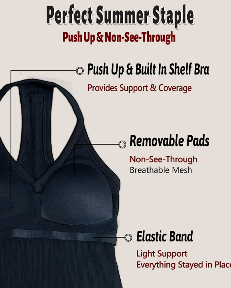 Haut Cami Soutien-Gorge Intégré Col En V Côtes Bretelles Spaghetti