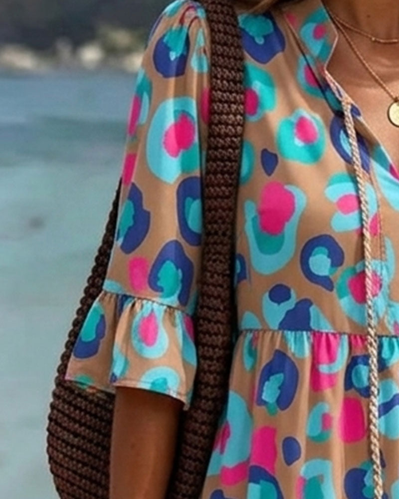 Robe Imprimé Coloré Frange Col En V Resort
