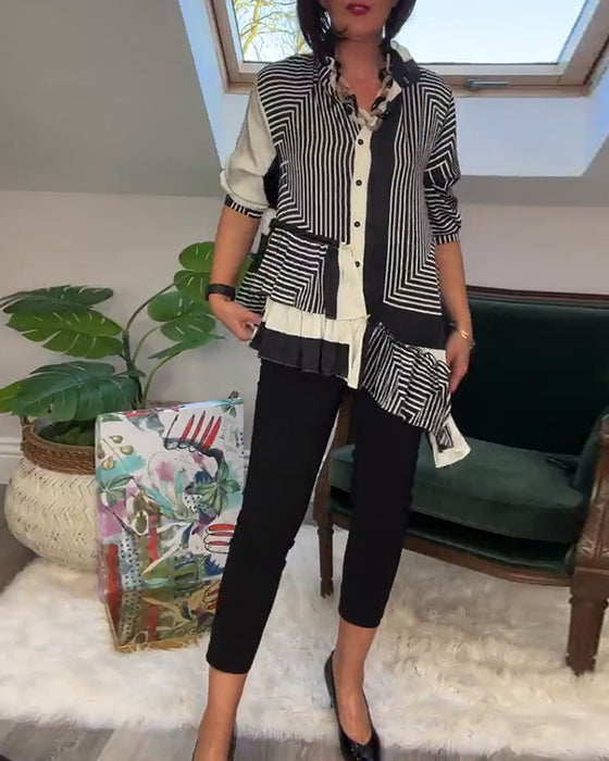 Chemise patchwork irrégulière à boutons imprimés à la mode