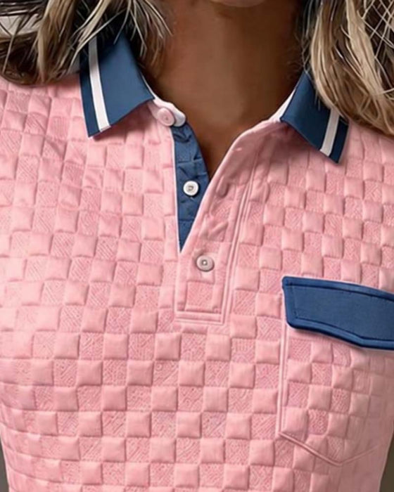 Haut Carreau Bloc De Couleur Manche Longue