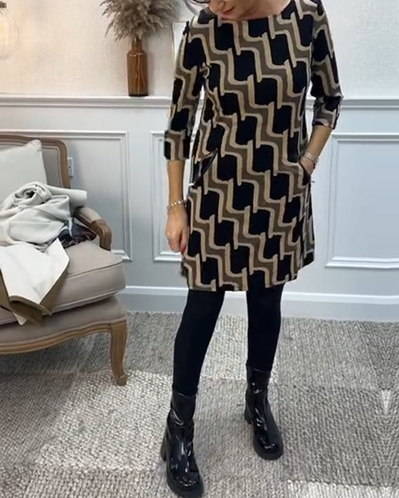 Robe ajustée imprimée à col rond