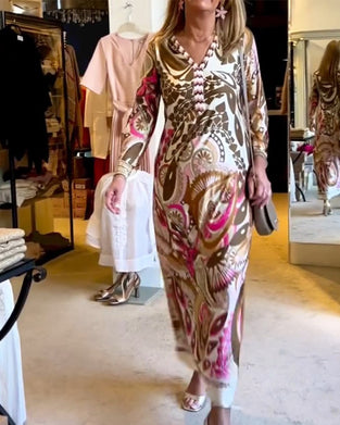 Robe longue imprimée décontractée à col en V