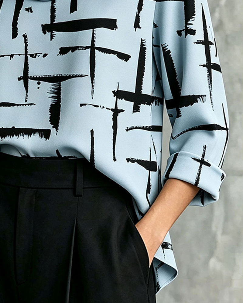 Blouse Col Drapé Mock Motif Croix